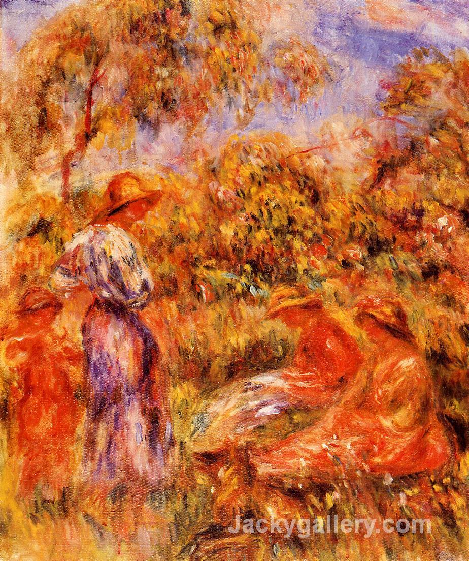 Three Women and Child in a Landscape by Pierre Auguste Renoir paintings reproduction